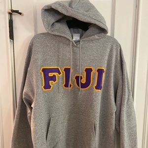 Phi Gamma Delta (FIJI) Heather Gray Hoodie with Raised Letters Mens Large